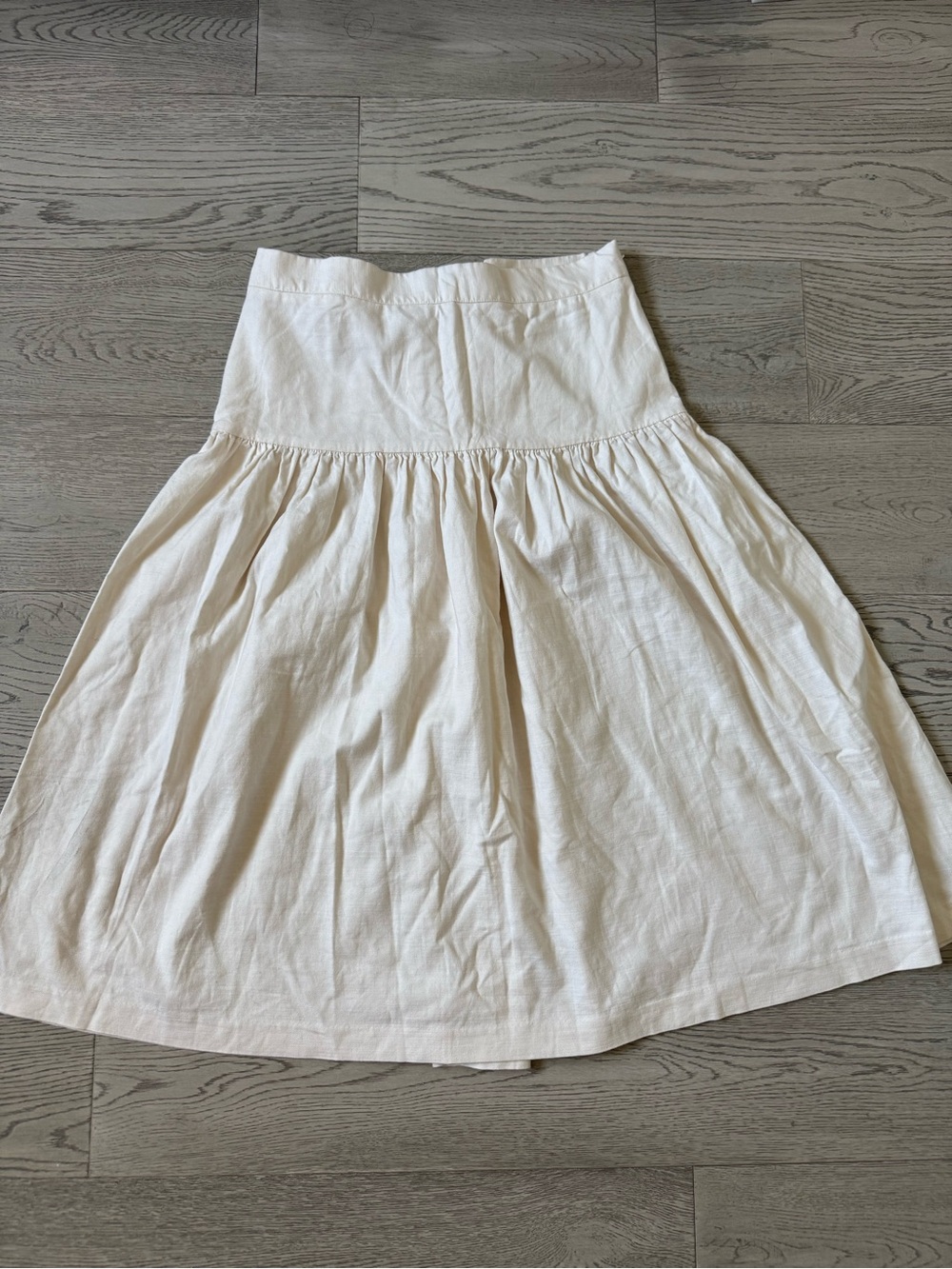 Ann Taylor Cream High-Waist Gathered A-Line Skirt